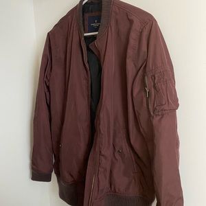 Burgundy long bomber jacket